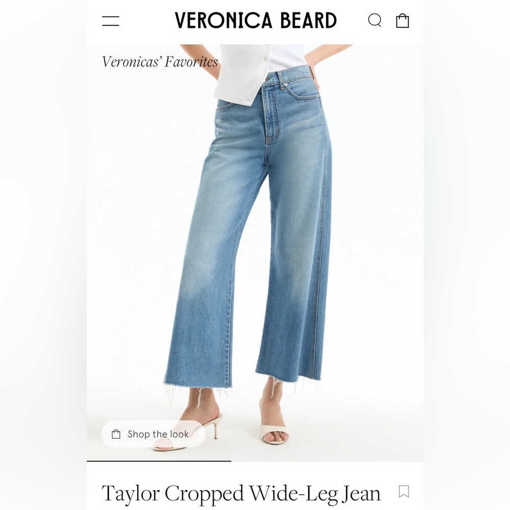 Veronica Beard Taylor Cropped Wide Leg Jeans Sz 26 High Rise Raw Hem